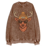 Mississippi White-tailed Deer wearing Jackson beanie with pom pom and wayfarer - Vintage Sweatshirt