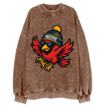 Indiana Cardinal wearing Pacers beanie with speedway patch and wayfarer - Vintage Sweatshirt