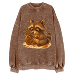 Raccoon tinkering with a steampunk pocket watch using tiny brass tools - Vintage Sweatshirt