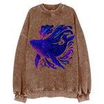 Majestic whale with body composed of galaxy clusters, stellar fins flowing - Vintage Sweatshirt