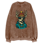 New Hampshire White-tailed Deer wearing Manchester beanie with pom pom and - Vintage Sweatshirt