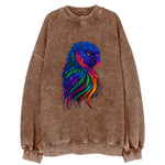 Vibrant parrot with feathers flowing into tropical rainbow streams, every - Vintage Sweatshirt