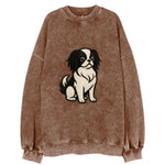 Japanese Chin - Black and white sitting Vintage Sweatshirt