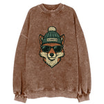 Delaware Gray Fox wearing Wilmington beanie with pom pom and wayfarer - Vintage Sweatshirt
