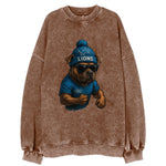 Detroit Pitbull wearing Lions beanie with auto patch and wayfarer sunglasses - Vintage Sweatshirt