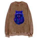 Playful raccoon with mask swirling in hypnotic patterns, neon purple and green - Vintage Sweatshirt