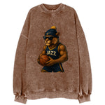Utah Mountain Lion wearing Jazz navy and yellow beanie with music note and - Vintage Sweatshirt