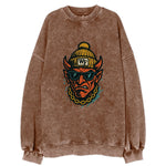 Winston-Salem Demon wearing Wake Forest beanie with WF patch - Vintage Sweatshirt