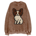 Papillon - White with brown ears sitting Vintage Sweatshirt