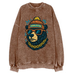 West Virginia Black Bear wearing Charleston beanie with pom pom and wayfarer - Vintage Sweatshirt