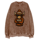 Austin Bevo wearing Texas beanie with longhorn patch - Vintage Sweatshirt