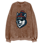 Storrs Husky wearing UConn beanie with C patch - Vintage Sweatshirt