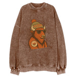 Oklahoma Buffalo wearing Oklahoma City beanie with pom pom and wayfarer - Vintage Sweatshirt