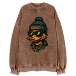 Eugene Duck wearing Oregon beanie with p - Vintage Sweatshirt