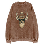 Ohio White-tailed Deer wearing Columbus beanie with pom pom and wayfarer - Vintage Sweatshirt