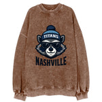 Nashville Raccoon wearing Titans navy and light blue beanie with pom pom and - Vintage Sweatshirt