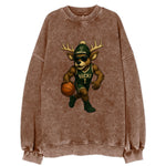 Milwaukee Buck Deer wearing Bucks green and cream beanie with antlers and - Vintage Sweatshirt