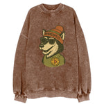Minnesota Timber Wolf wearing Minneapolis beanie with pom pom and wayfarer - Vintage Sweatshirt
