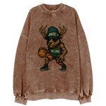 Salt Lake Elk wearing Jazz beanie with saxophone patch and wayfarer sunglasses - Vintage Sweatshirt