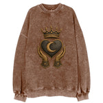 Moonlit crescent crown cradling a hematite heart with stargazer hands cupped - Vintage Sweatshirt