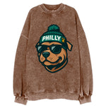 Philly Pitbull wearing Eagles beanie with Liberty Bell patch and wayfarer - Vintage Sweatshirt