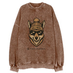 LA Coyote wearing Hollywood beanie with pom pom and wayfarer sunglasses - Vintage Sweatshirt