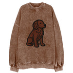 Boykin Spaniel - Rich chocolate brown wavy coat embroidered sitting pose - Vintage Sweatshirt