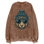 NYC Rat wearing Brooklyn beanie with pom pom and wayfarer sunglasses - Vintage Sweatshirt