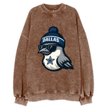 Dallas Mockingbird wearing Cowboys beanie with sheriff star and wayfarer - Vintage Sweatshirt