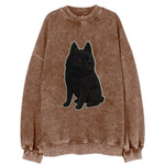 Schipperke - Solid black small embroidered sitting pose - Vintage Sweatshirt