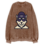 Seattle Husky wearing Washington beanie with W patch - Vintage Sweatshirt