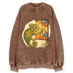 Chameleon blending into a stained-glass window it is polishing with delicate - Vintage Sweatshirt