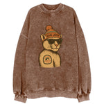 San Jose Mountain Lion wearing San Jose beanie with pom pom and wayfarer - Vintage Sweatshirt