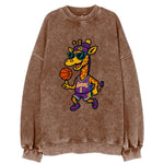 California Giraffe wearing Lakers beanie with palm tree patch and wayfarer - Vintage Sweatshirt