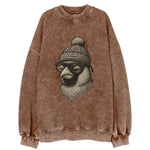 Virginia Cardinal wearing Richmond beanie with pom pom and wayfarer sunglasses - Vintage Sweatshirt