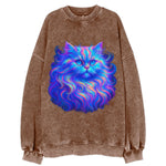 Luxurious Persian cat with flowing fur that refracts into rainbow prisms, soft - Vintage Sweatshirt