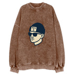 Annapolis Midshipman wearing Navy beanie with anchor patch - Vintage Sweatshirt