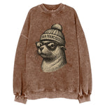 San Francisco Sea Lion wearing San Francisco beanie with pom pom and wayfarer - Vintage Sweatshirt