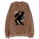 Saxophonist playing jazz in smoky room - Vintage Sweatshirt