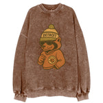 Michigan Wolverine wearing Detroit beanie with pom pom and wayfarer sunglasses - Vintage Sweatshirt