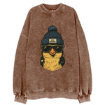 Iowa Goldfinch wearing Des Moines beanie with pom pom and wayfarer sunglasses - Vintage Sweatshirt