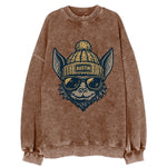 Austin Bat wearing Austin beanie with pom pom and wayfarer sunglasses - Vintage Sweatshirt