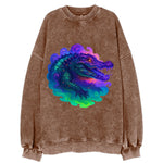 Primordial crocodile with scales pulsing plasma energy in green and purple, - Vintage Sweatshirt