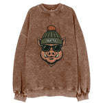Washington Hog wearing Seattle beanie with pom pom and wayfarer sunglasses - Vintage Sweatshirt