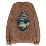 Jacksonville Manatee wearing Jacksonville beanie with pom pom and wayfarer - Vintage Sweatshirt