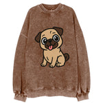 Pug - Tilted head with tongue out - Vintage Sweatshirt