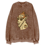 Utah Mountain Goat wearing Salt Lake City beanie with pom pom and wayfarer - Vintage Sweatshirt