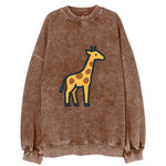 Giraffe - Yellow with brown patches flat side profile - Vintage Sweatshirt