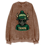 Tampa Bull wearing South Florida beanie with USF patch - Vintage Sweatshirt