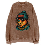 Illinois Prairie Dog wearing Chicago beanie with pom pom and wayfarer - Vintage Sweatshirt